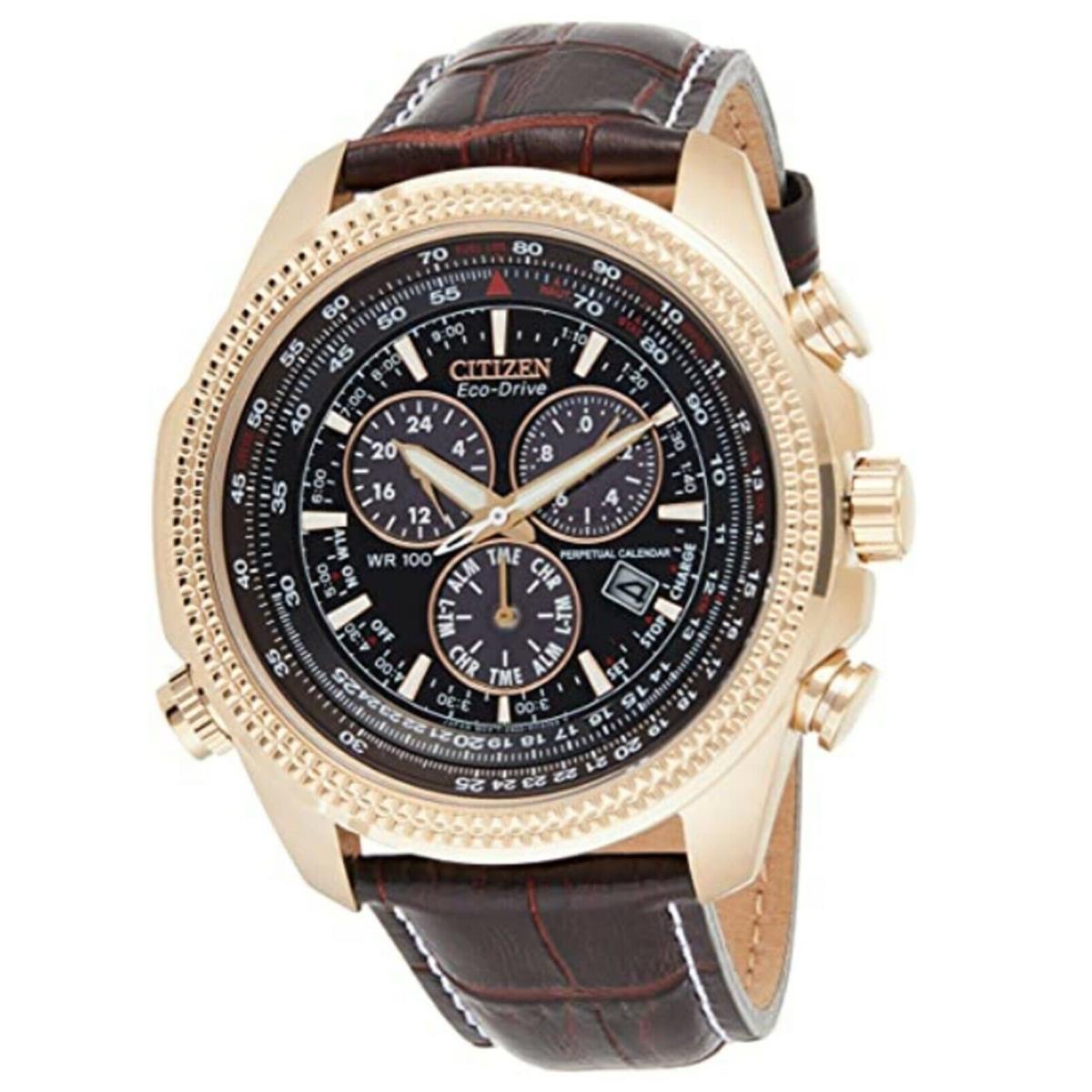 Citizen - BL5403-03X - Perpetual Calendar Chronograph Eco-drive Men`s Watch - Dial: Brown, Band: Brown, Bezel: Gold