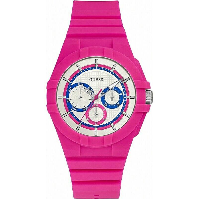 Guess Women`s Pink Sport Multifunction Silicone Watch White Chrono Dial W0942L3