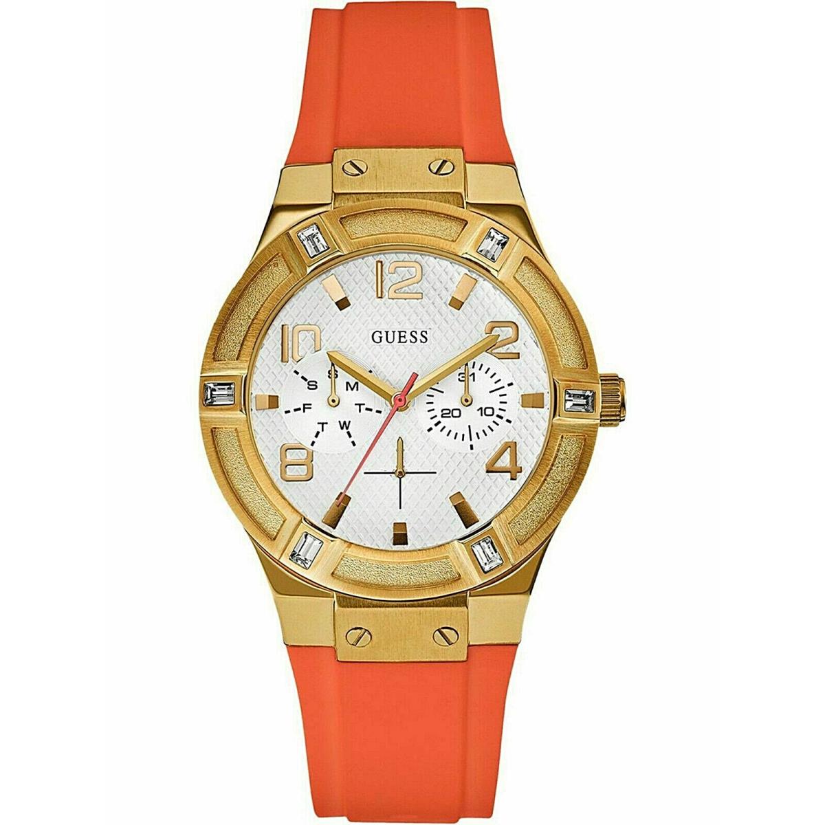 Guess Women`s Jet Setter Multifunction Orange Silicone Watch Chrono Dial W0564L2