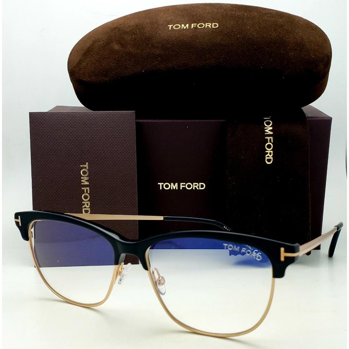 Tom Ford Blue Blocking Cat-eye Eyeglasses TF 5546-B 001 52-14 Black Frames - Black, Frame: Black & Gold, Lens: Clear Blue Block Lenses