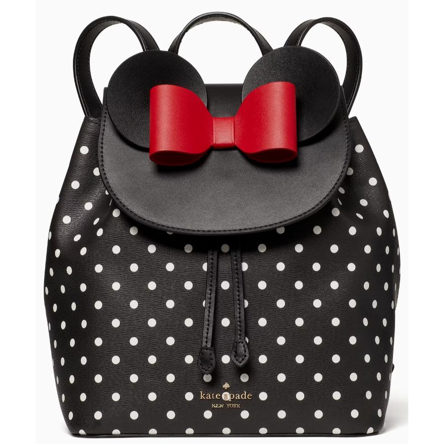 Kate Spade Disney Minnie Mouse Flap Black Leather Backpack K4642 Retail