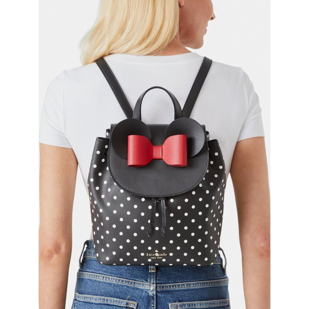 New Kate Spade Disney X Minnie Mouse Backpack Grain Leather Black Multi