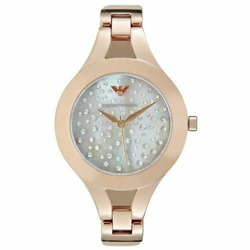 Emporio Armani AR7437 Classic Ladies Watch Mop Crystal Pave Dial Leather Strap - Band: Rose Gold