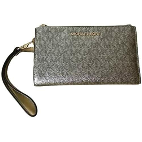 Michael Kors Jet Set Travel Double Zip Leather Phone Wristlet MK Pale Gold