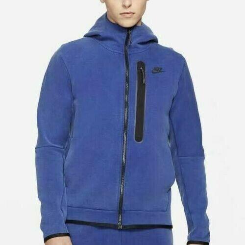 Men`s Nike Tech Fleece `washed` Full Zip Hoodie Size S Blue DD3100-455