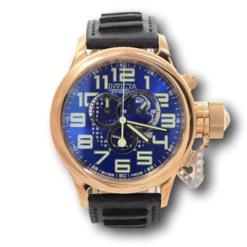 Invicta Russian Diver Men`s 52mm Blue Dial Swiss Chronograph Watch 10555 Custom - Blue Dial, Black Band