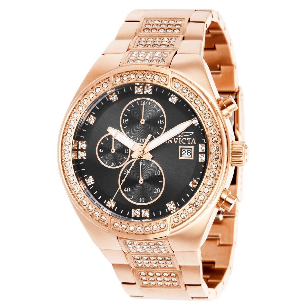 Invicta Specialty Lux Mens 45mm Crystals Black Dial Rose Gold Chrono Watch 38606