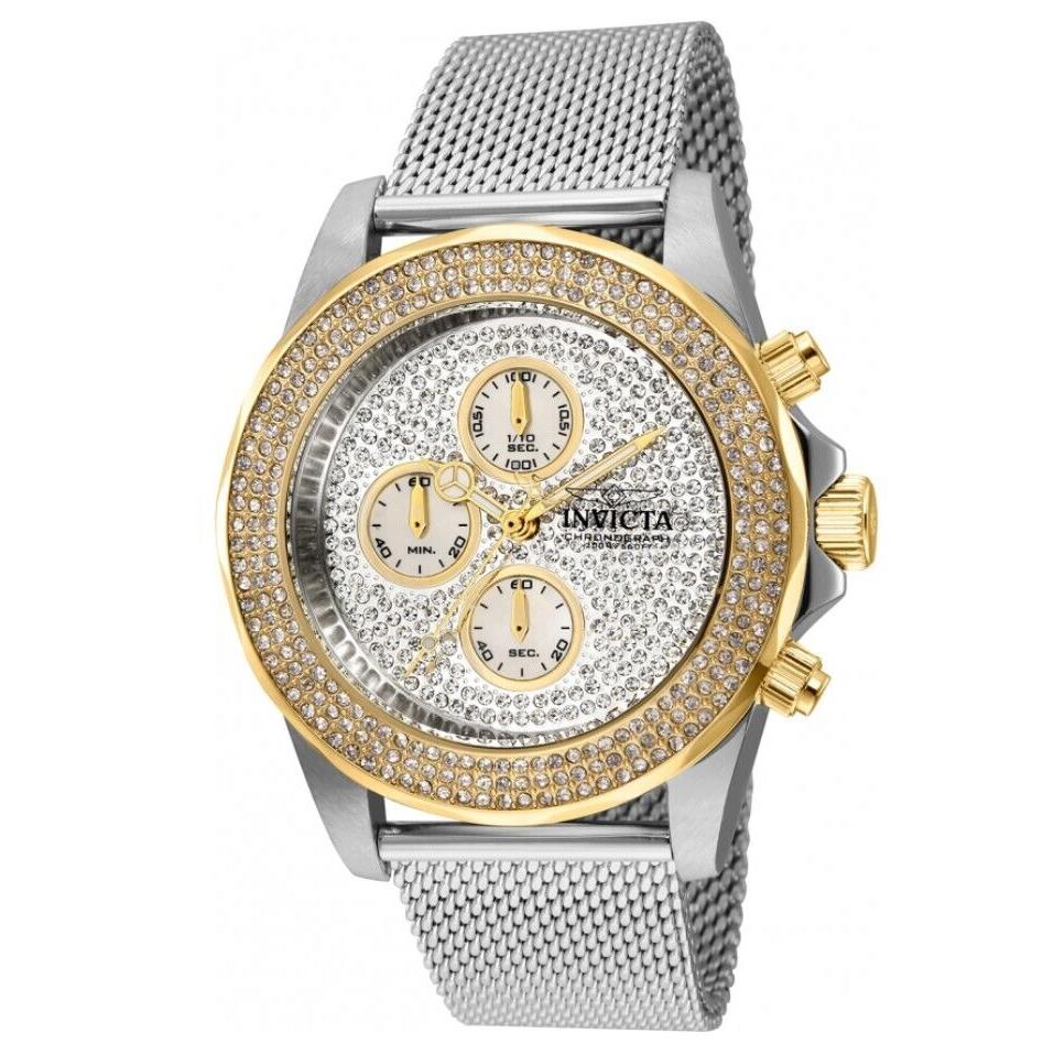 Invicta Pro Diver Men`s 43mm Pave Crystal Gold Mop Chronograph Watch 31568