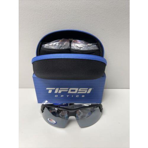 Tifosi Crit Sunglasses Matte Black w/ Smoke/ac Red/clear Lenses