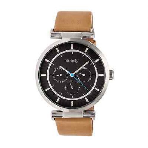 Simplify The 4800 Black Dial Khaki Leather Watch SIM4806 - Black Dial, Khaki / Tan Band