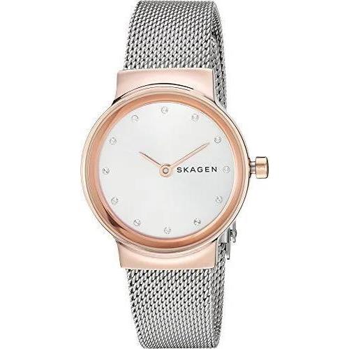 Skagen 300047 Freja Quartz Watch Stainless Steel Mesh Strap Silver Rose Gold 25