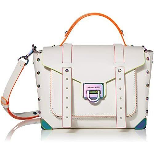 Michael Kors Manhattan Medium White Neon Crossbody School Satchel Bag