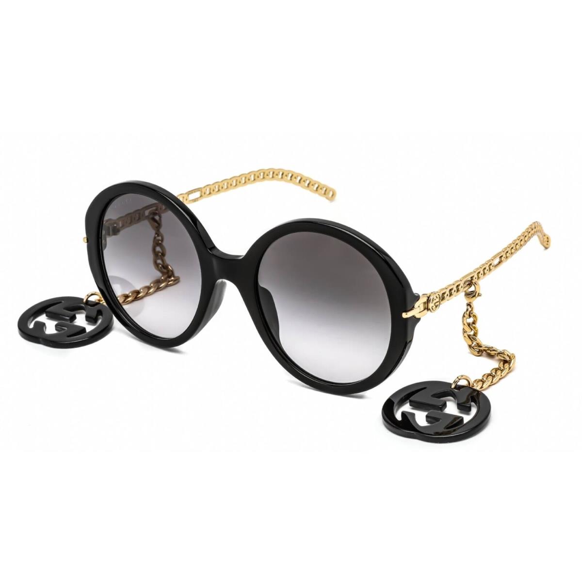 Gucci Women`s Sunglasses Black/gold Round Frame Grey Gradient Lens GG0726S 001