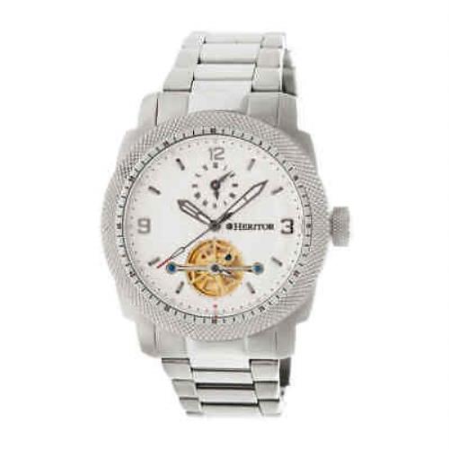 Heritor Helmsley White Dial Stainless Steel Automatic Men`s Watch HR5001 - White (Open Heart) Dial, Silver-tone Band