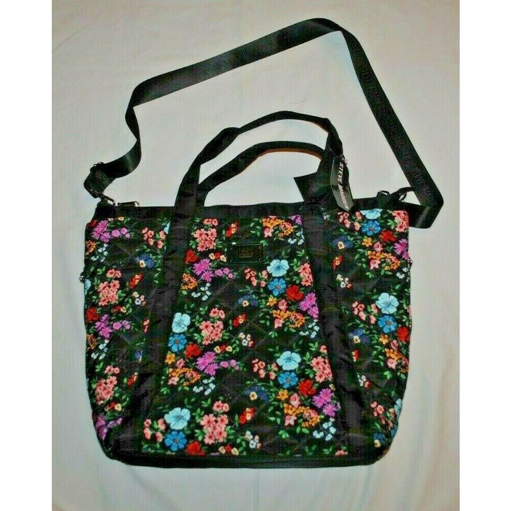 Steve Madden XL Black Floral Sporty Quilted Tote Bag