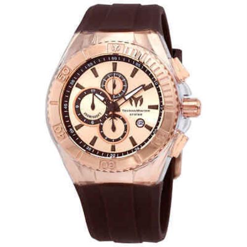 Technomarine Cruise Star Rose Dial Brown Silicone Men`s Watch 115217 - Dial: Rose Gold, Band: Brown, Bezel: Rose Gold-tone