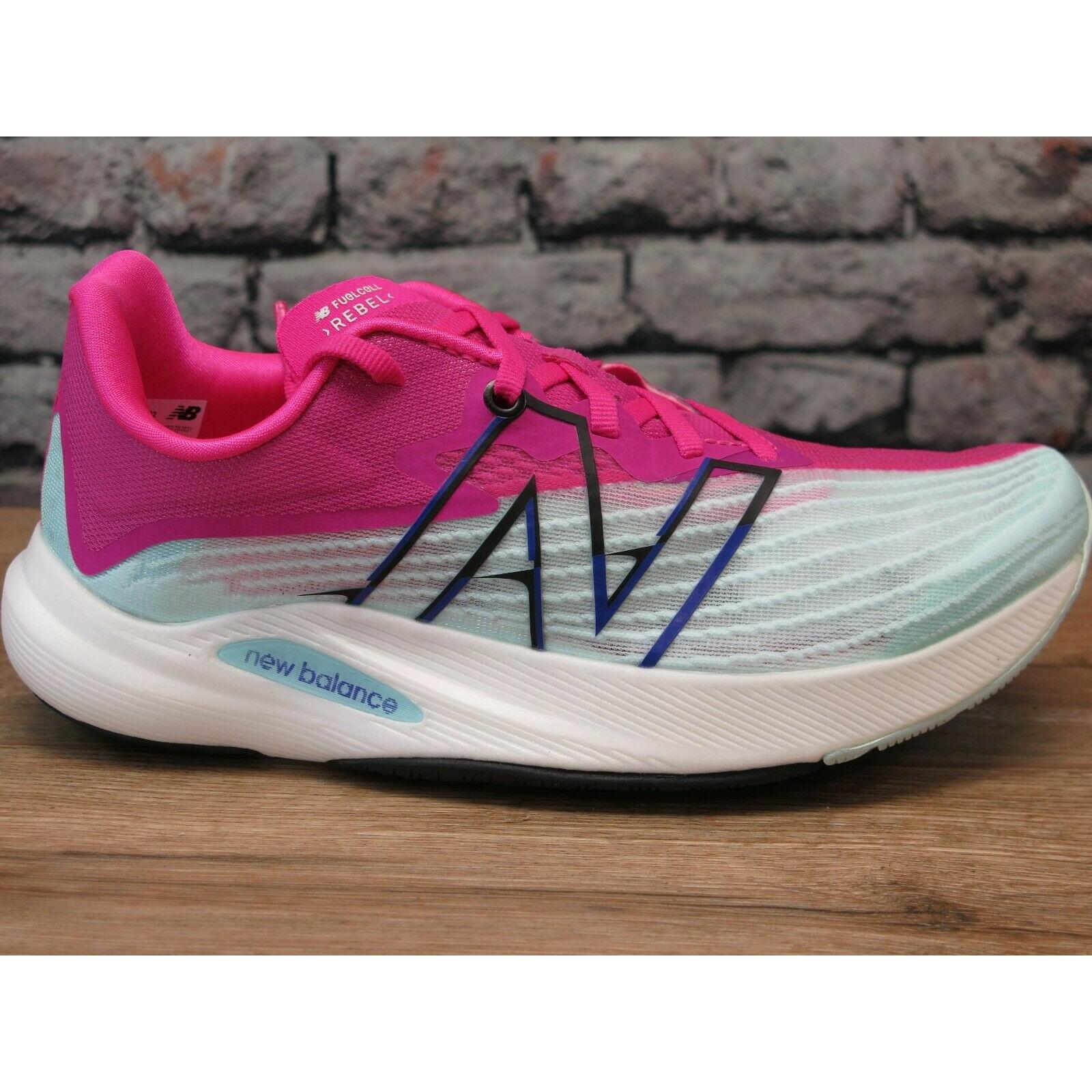 blue and pink running shoes