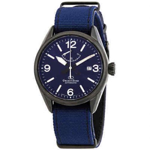Orient Star Blue Dial Blue Nylon Men`s Watch RE-AU0207L00B - Dial: Blue, Band: Silver, Bezel: Black-plated