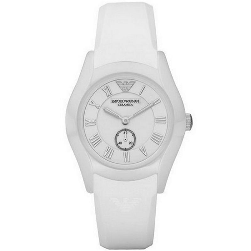 New-emporio Armani White Silicone Rubber Band White Ceramic Case Watch AR1433