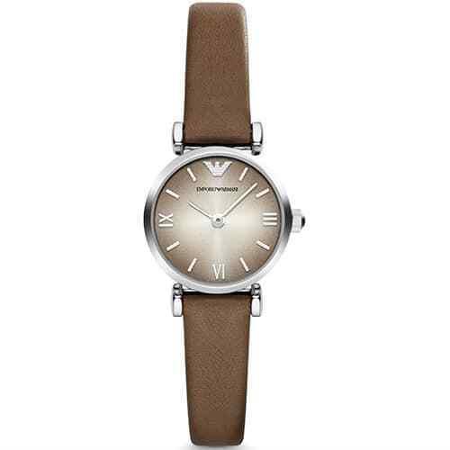 Emporio Armani Women`s Two-hand Silver Watch Taupe Leather Band AR1770