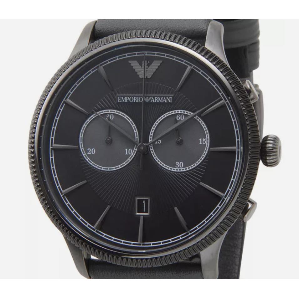 Emporio Armani Black Gray Leather Band Men`s Watch AR1794