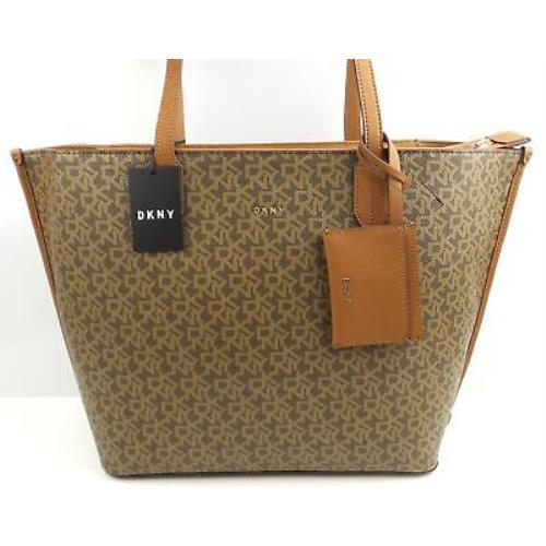 Dkny Bradee Tote W/credit Card Holder Ladies Signature Brown Logo Pvc