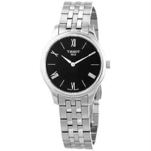 Tissot Tradition 5.5 Quartz Black Dial Ladies Watch T063.209.11.058.00 - Dial: Black, Band: Silver, Bezel: Silver