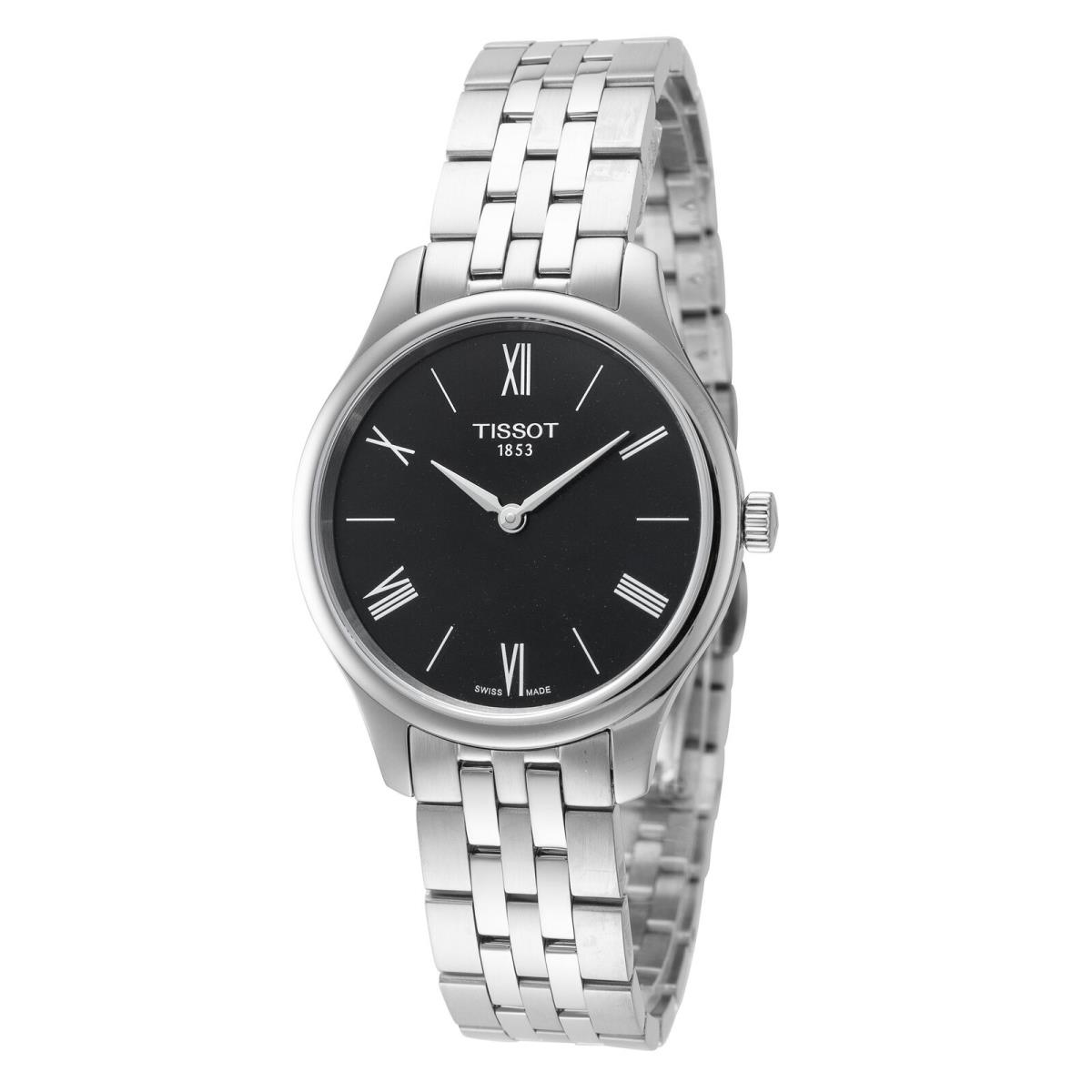 Tissot Women`s T063.209.11.058.00 T-classic 31mm Quartz Watch - Dial: Black, Band: Silver, Other Dial: Black