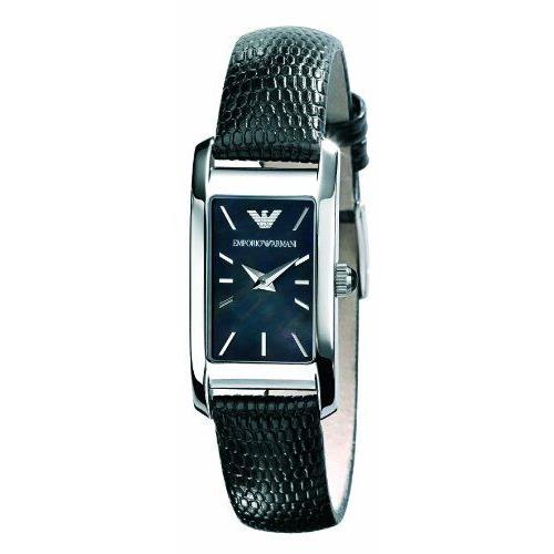 New-emporio Armani Black Lizard Band+silver Tone Mop Black Dial Watch AR0731