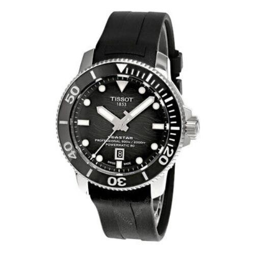 Tissot Seastar 2000 Professional Powermatic 80 Rubber Men`s Watch T1206071744100 - Graded Gray-Black Dial, Black Band, Black Bezel
