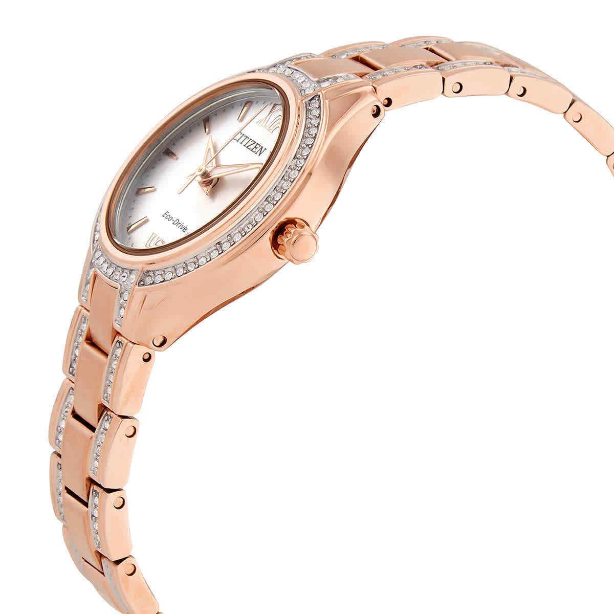 Citizen Silhouette Crystal Silver Dial Ladies Watch FE1233-52A - Dial: Silver, Band: Rose Gold-tone, Bezel: Rose Gold-tone