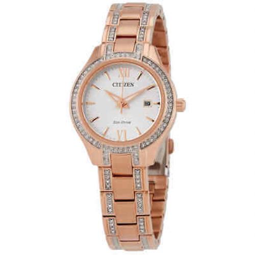 Citizen Silhouette Crystal Silver Dial Ladies Watch FE1233-52A - Dial: Silver, Band: Rose Gold-tone, Bezel: Rose Gold-tone