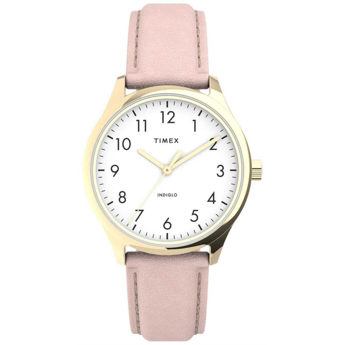 Timex TW2V25200 Women`s Easy Reader Pink Leather Watch White Dial Indiglo