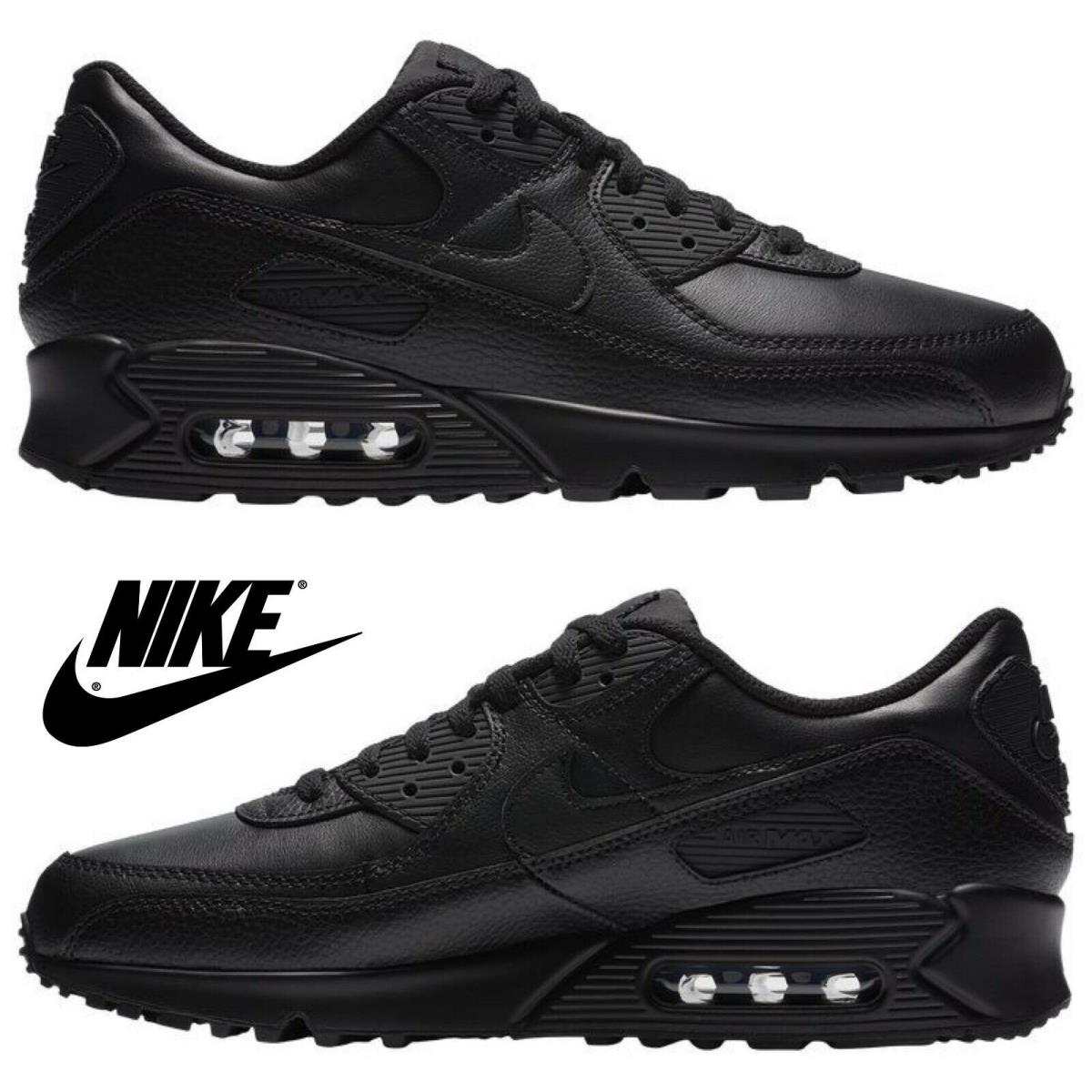 Nike Air Max 90 Casual Men`s Sneakers Running Sport Comfort Shoes Black Leather