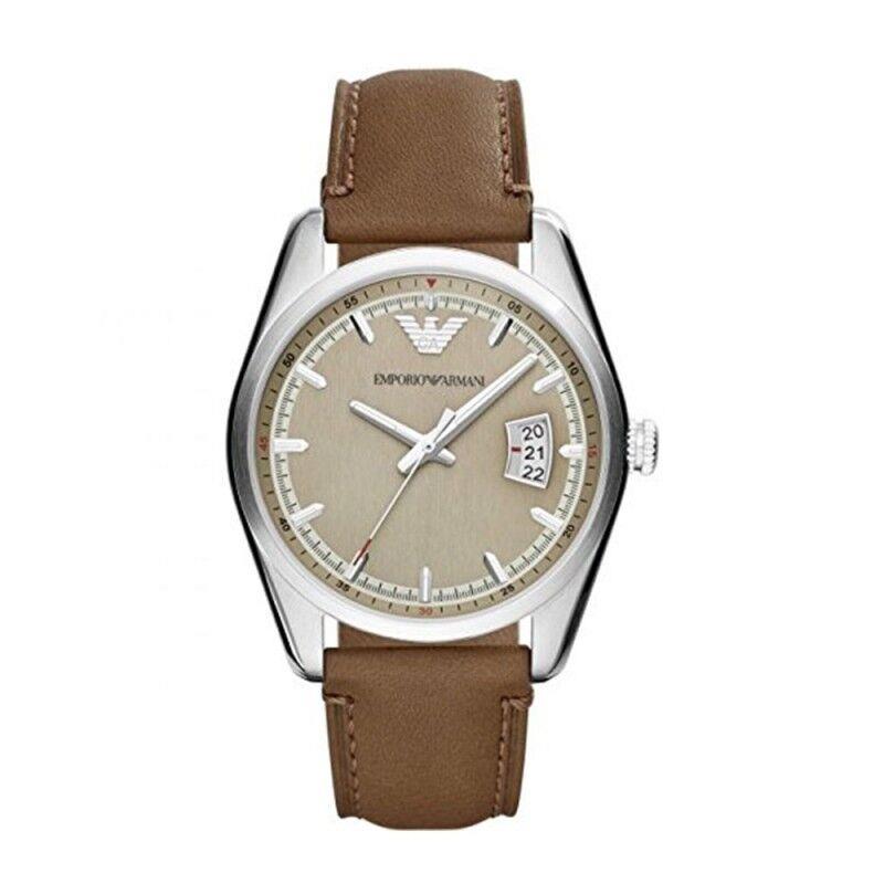 Emporio Armani Mens Watch Brown Leather Strap Cream Dial AR6016