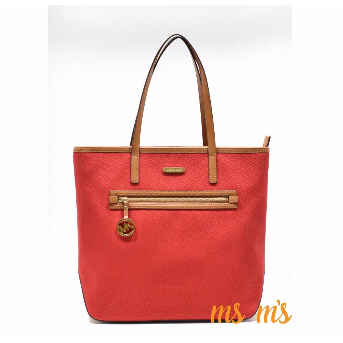 Michael Kors Red Yellow Canvas Tote Bag Handbag Large Shoulder Shopper Bag