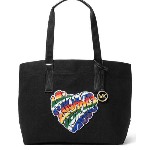 Michael Kors Pride Rainbow Logo Graphic Bag Large Tote Black Cotton