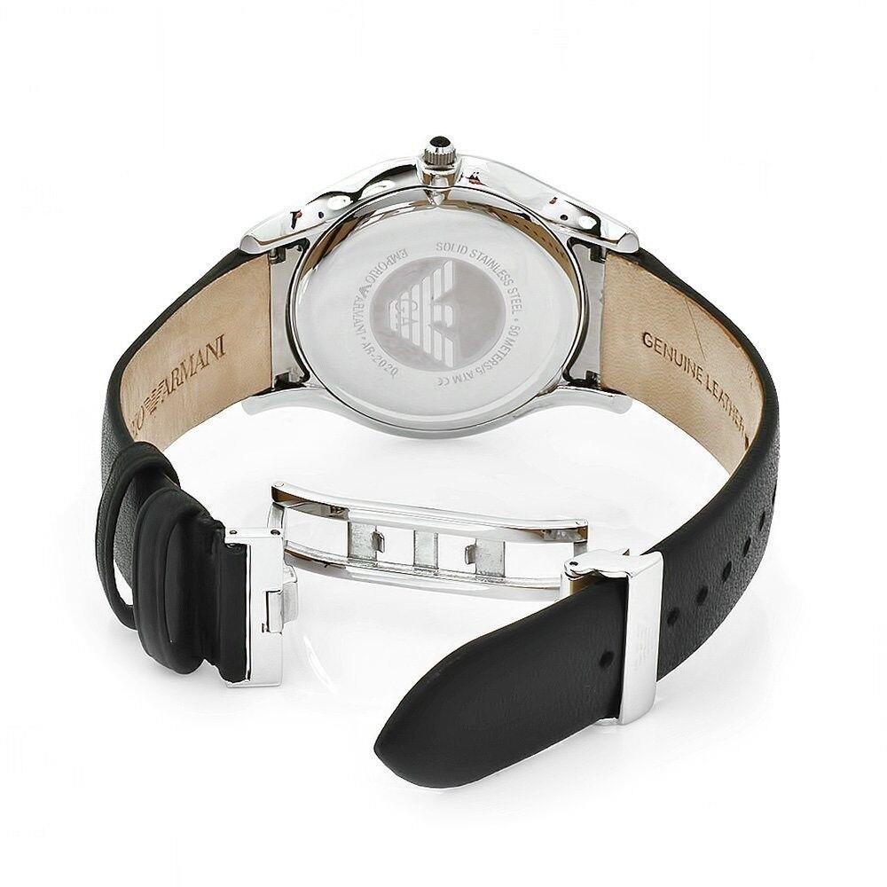 Emporio Armani Black Leather+silver Tone+white Roman `s Slim Dial Watch AR2020