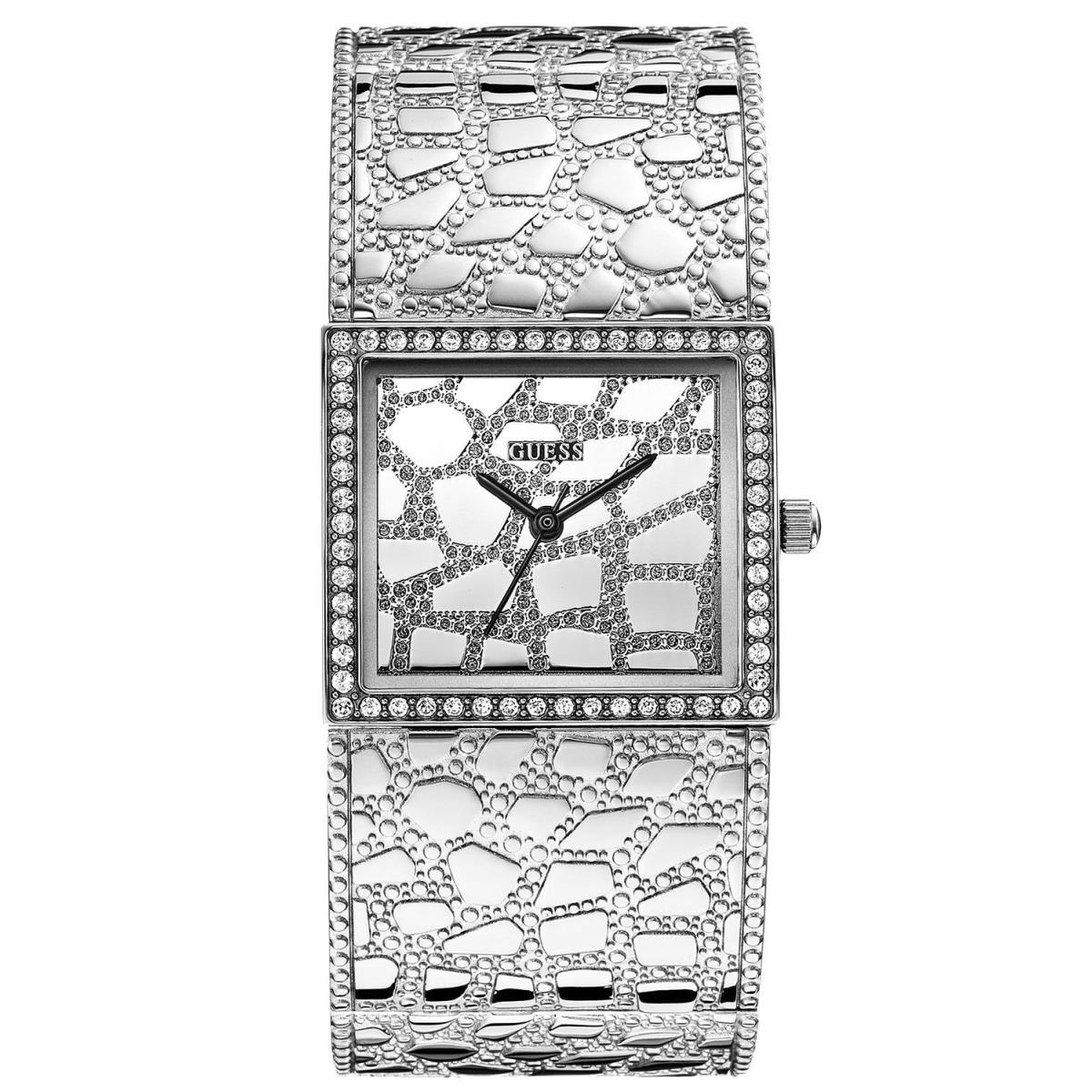 Guess Silver Tone Stainless Steel Croc Looks Crystal Bracelet WATCH-W0223L1