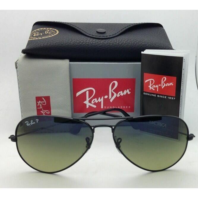 Ray-ban Aviator Sunglasses RB 3025 002/76 Black w/ Polar Blue Fade to Green