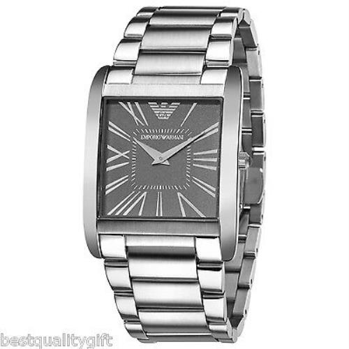 Emporio Armani AR2010 Classic Grey Dial Stainless Steel Men`s Slim Watch - Gray Dial, Silver Band