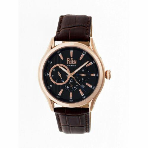 Reign RN1506 Men`s Gustaf Automatic Black Dial Brown Leather Rose Gold Watch
