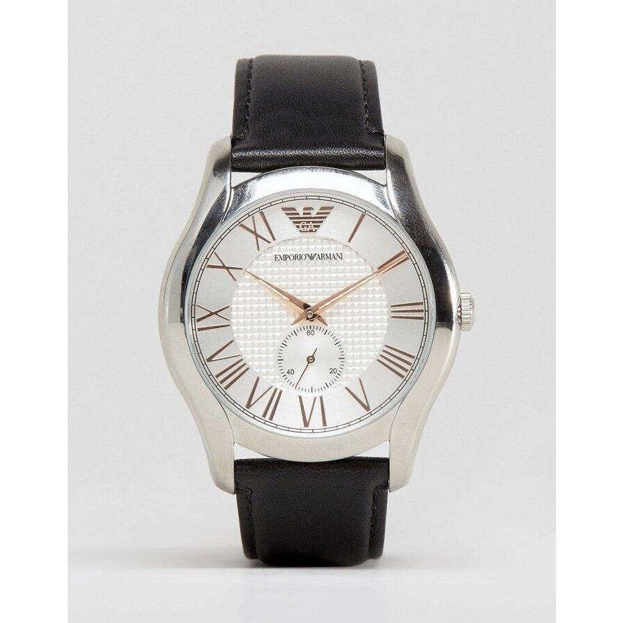 Emporio Armani Men`s Dress Silver-tone Dial Black Leather Strap Watch AR1984