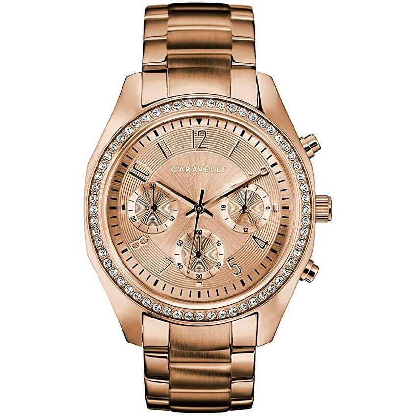 Caravelle Sport Chronograph Ladies Watch Stainless Steel Rose Gold-tone 44L240
