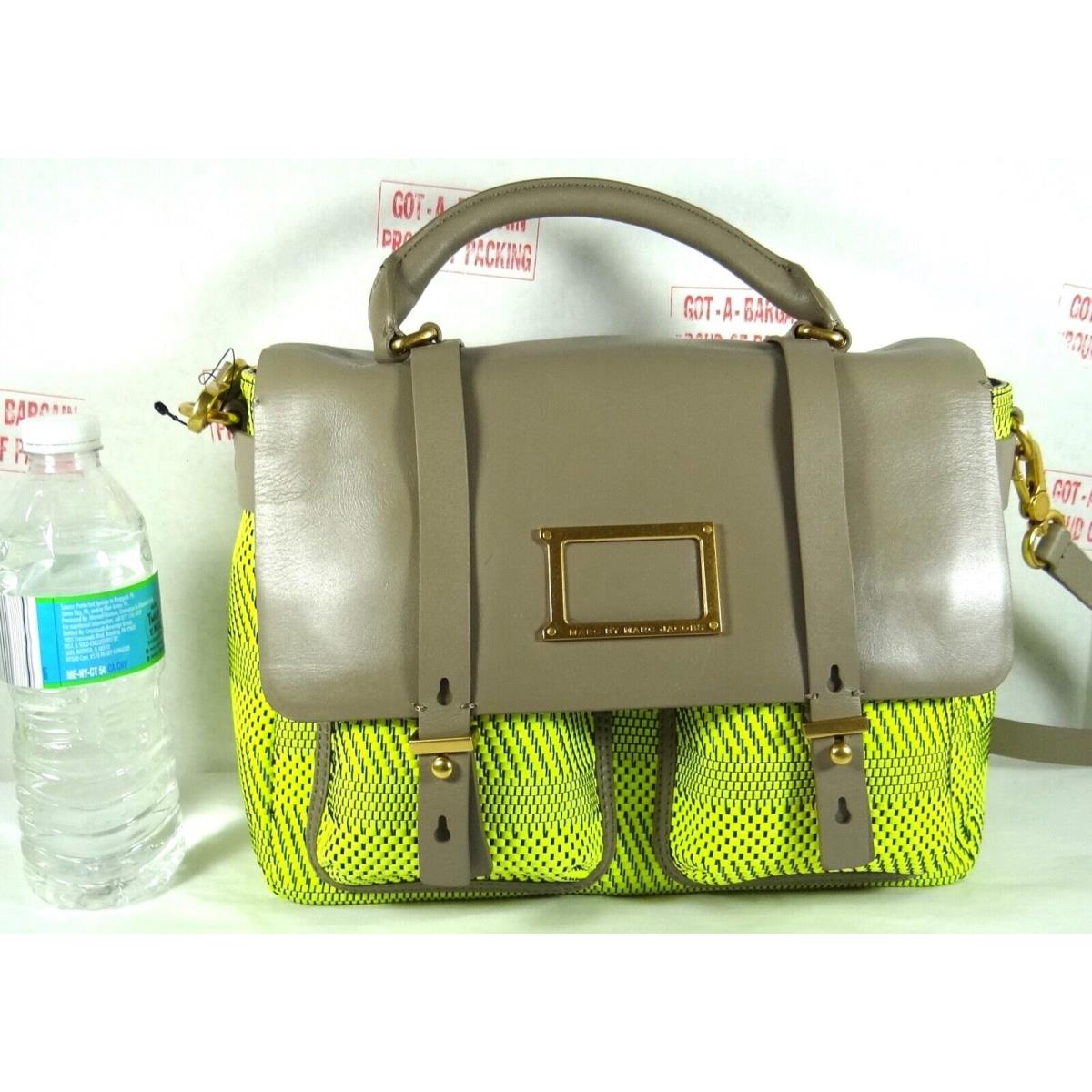 Marc Jacobs Werdie Weavy Green Woven Leather Top Handle Satchel Messenger Bag