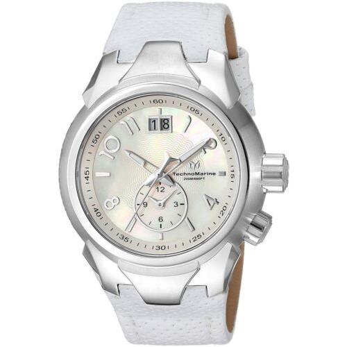 Technomarine Sea Dream Womens 42mm Dual-time Faces White Leather Watch TM-716003 - Dial: Multicolor, White, Band: White, Bezel: Silver