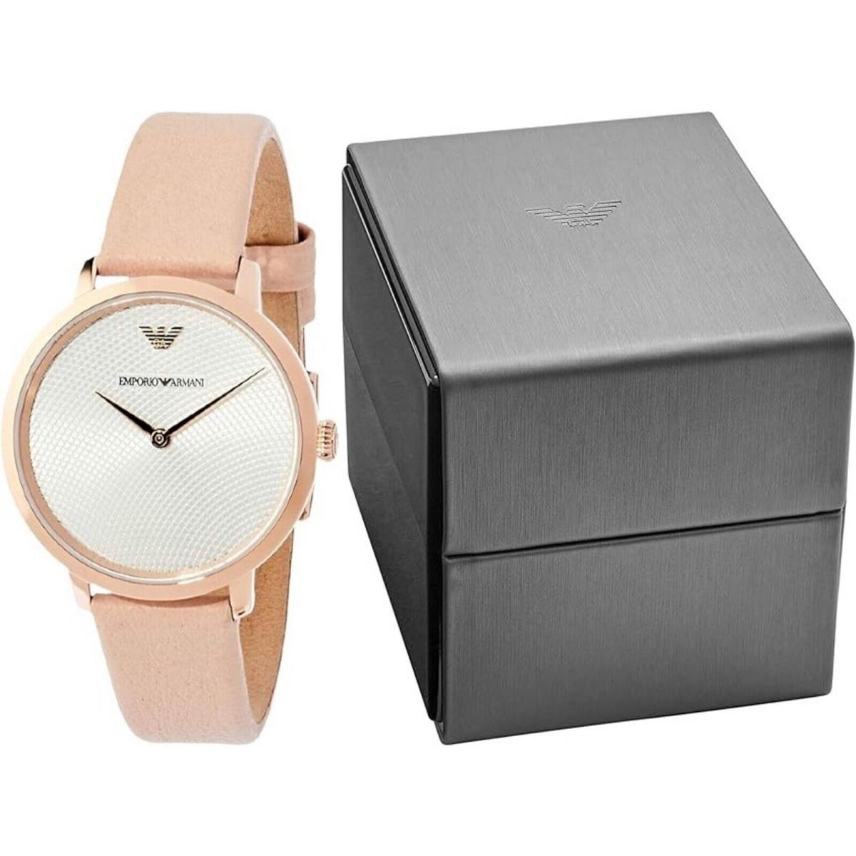 Emporio Armani Ladies Analog Pink Leather Strap Silver Dial Watch AR11160