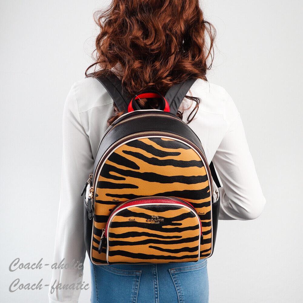 Coach C6987 Court Backpack with Tiger Print in Honey/black Multi