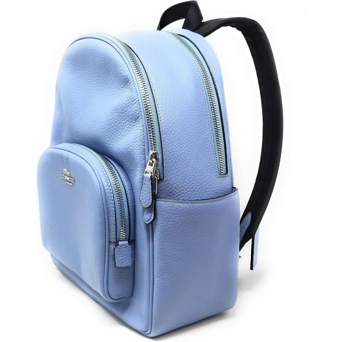 Coach Women`s Leather Court Backpack in Marble Blue - Hardware: Silver, Handle/Strap: Black, Exterior: Blue