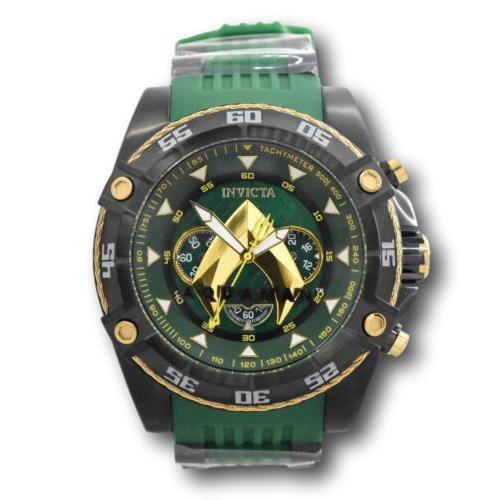 Invicta DC Comics Aquaman Men`s 52mm Limited Edition Chronograph Watch 37869 - Black Dial, Green Band, Black Bezel